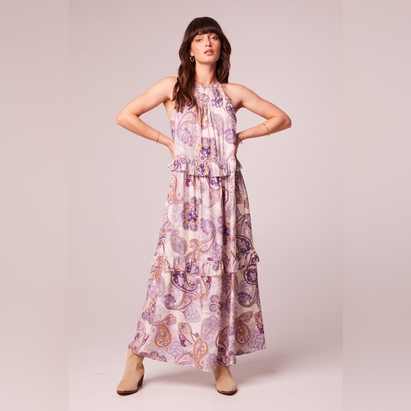 Band Of The Free LILIANE PURPLE PAISLEY TIERED MAXI DRESS - Picture 1 of 5